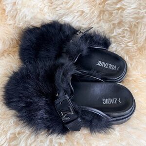 Zadig & Voltaire Black Fur Slide Mules